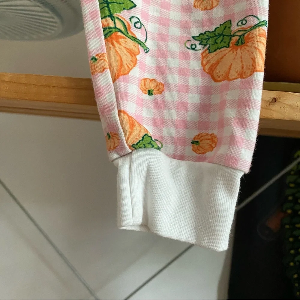 Classic Whimsy Pink Plaid Pumpkin Print Fall Halloween Pajama Set 18 months